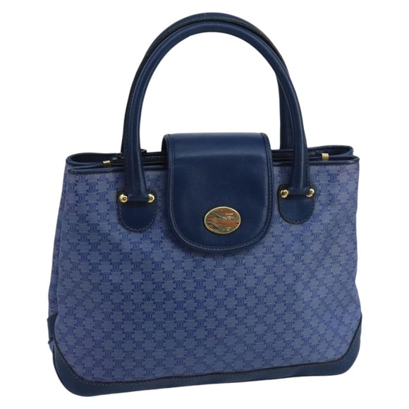CELINE Macadam Canvas Hand Bag Blue Gold Auth 98298 - Picture 1 of 16